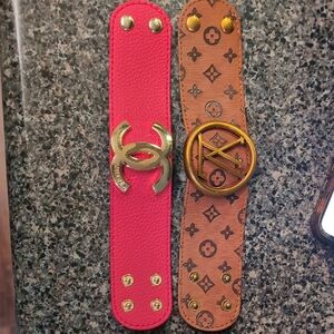 Source Unknown Pink and Brown Leather Bracelets
